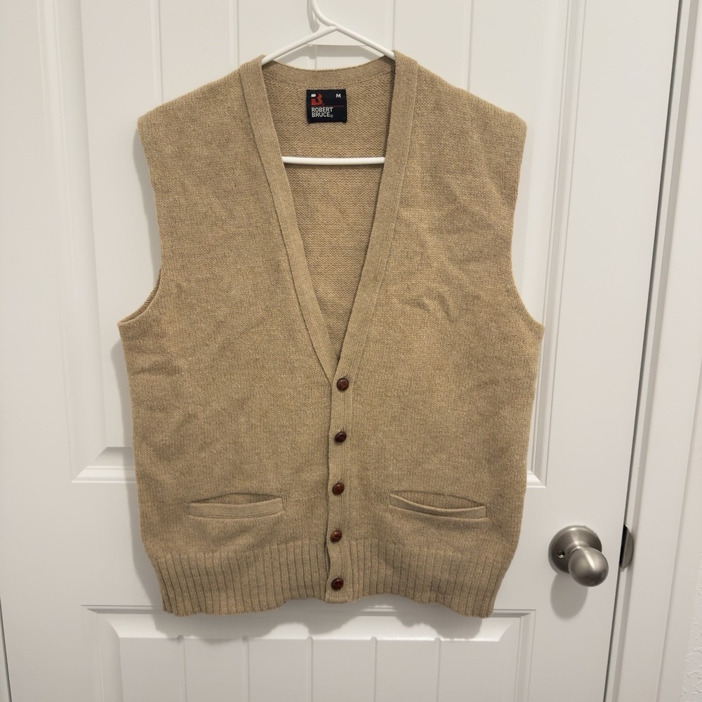 Robert Bruce Men's Vintage Tan Wool Blend Button Sweater Vest Size Medium